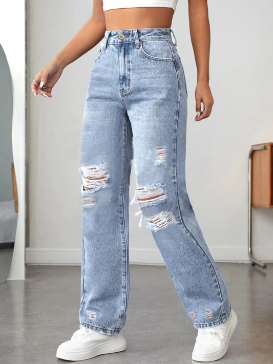 Distressed High Waisted Jeans - Tigbul's Variety Fashion Shop