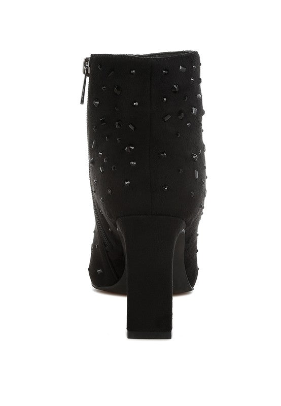 Sakura Diamante Embellished Microfiber Boots - Tigbul's Variety Fashion Shop