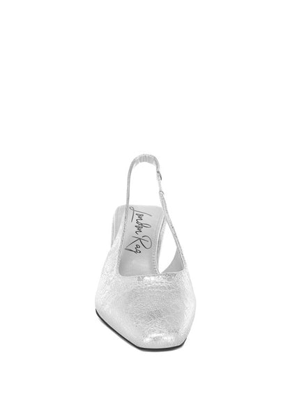 Amberin Crinkled Silver Metallic Square Toe Slingback Heels - Tigbul's Variety Fashion Shop