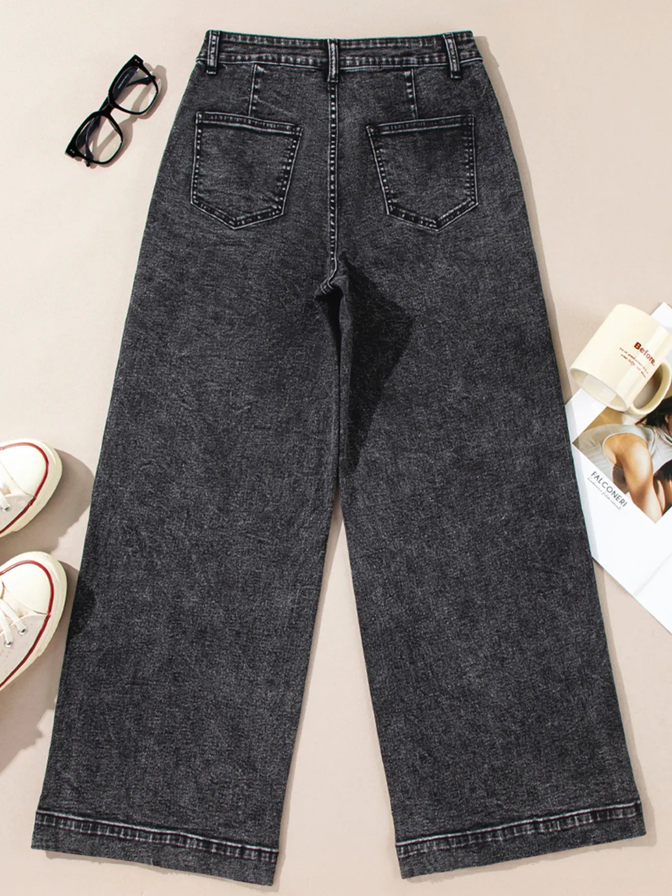 High-Waisted Wide Leg Washed Jeans - Tigbul's Variety Fashion Shop