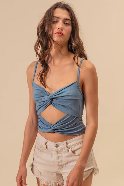 Blue Rayon Span Jersey Knit Double Twist Front Cami Top - Tigbul's Variety Fashion Shop