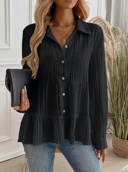 Striped Button-Down Tiered Shirt - Tigbul's Variety Fashion Shop