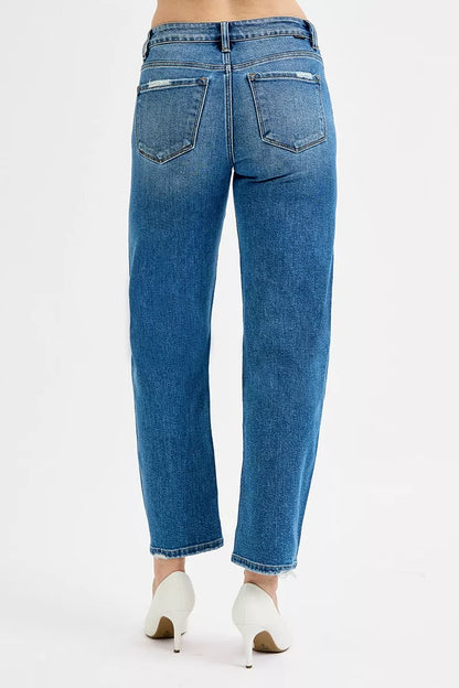 RISEN Tummy Control High Rise Ankle Slim Barrel Jeans - Tigbul's Variety Fashion Shop