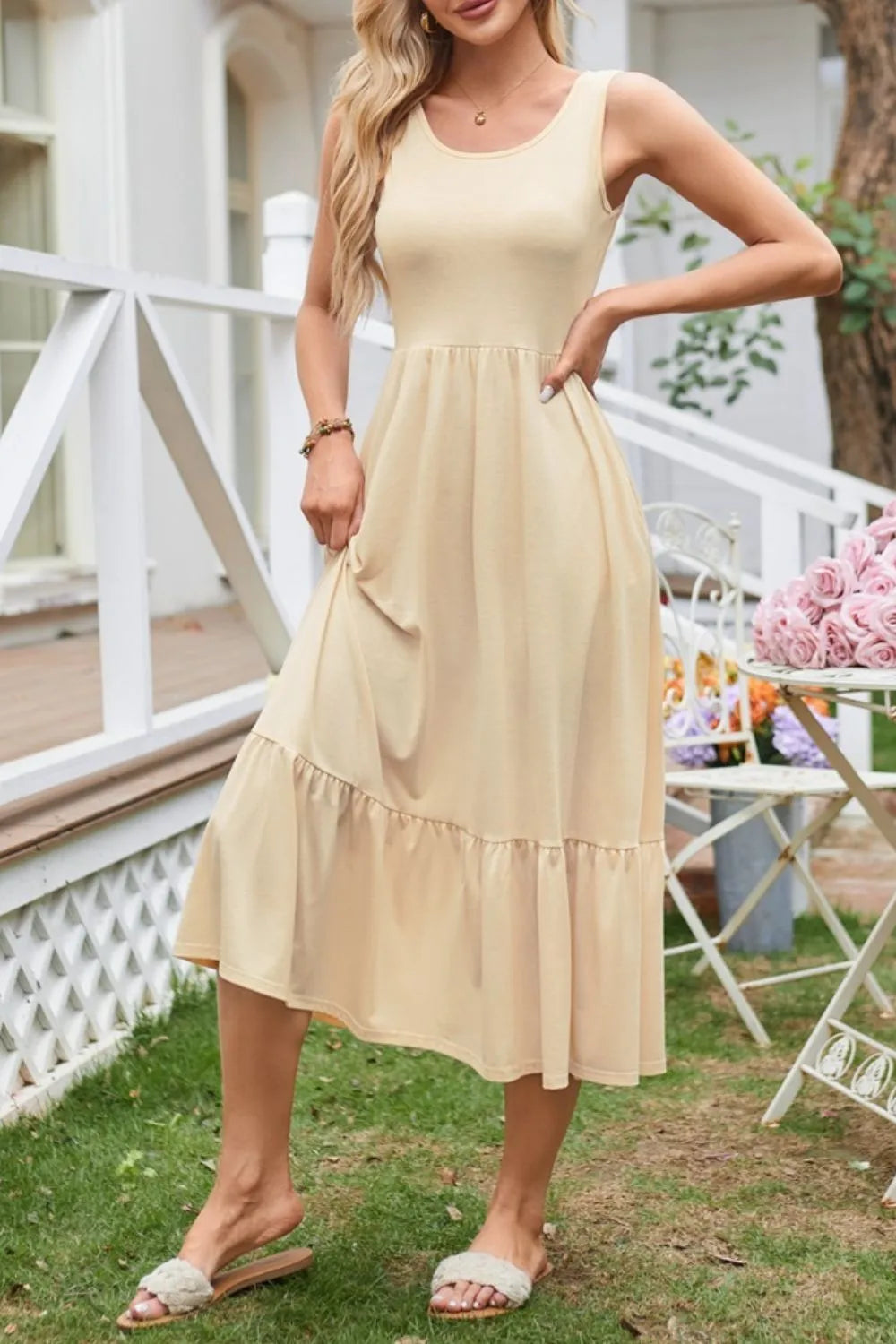 Round Neck Wide Strap Tank Dress - Tigbul's Variety Fashion Shop