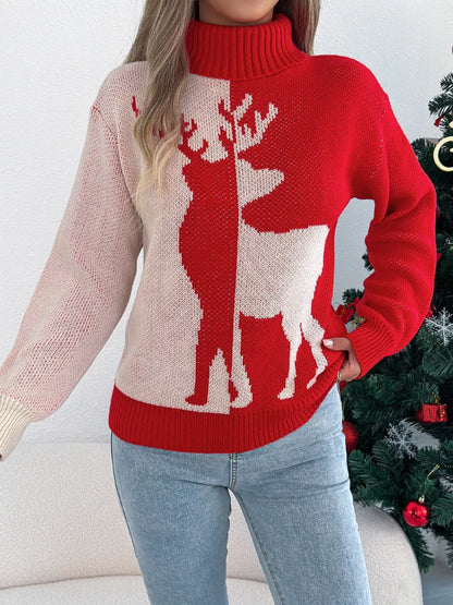 Christmas Reindeer Turtleneck Sweater - Tigbul's Variety Fashion Shop