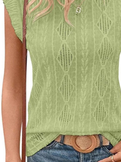 Openwork Round Neck Top - Tigbul's Variety Fashion Shop