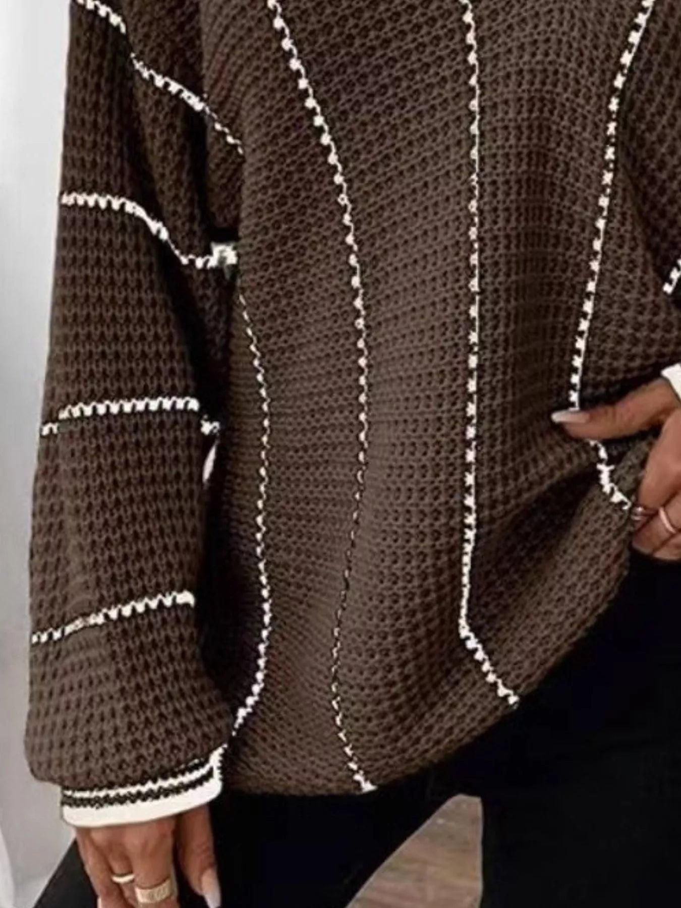 Full Size V-Neck Textured Knit Sweater Plus Size - Tigbul's Variety Fashion Shop