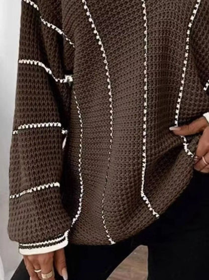 Full Size V-Neck Textured Knit Sweater Plus Size - Tigbul's Variety Fashion Shop