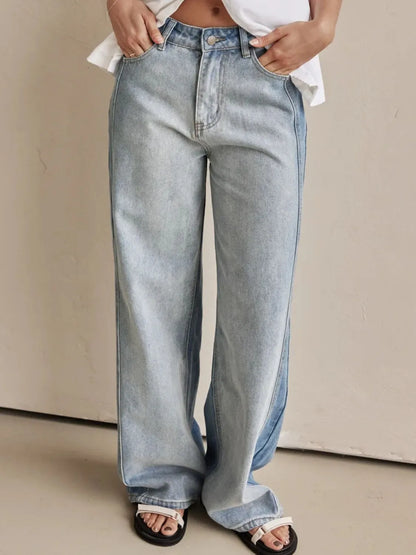 Blue Wide Leg Jeans with Pockets - Tigbul's Variety Fashion Shop