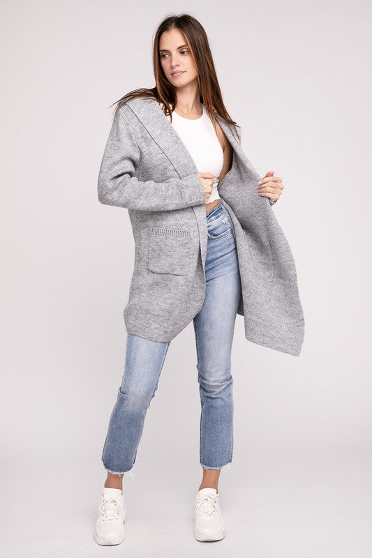 Hooded Open Front Sweater Cardigan - Tigbuls Variety Fashion