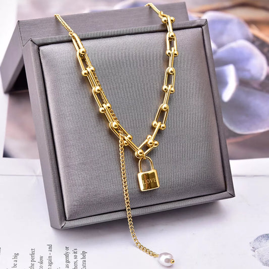 18K Gold-Plated Lock Pendant Necklace - Tigbul's Variety Fashion Shop