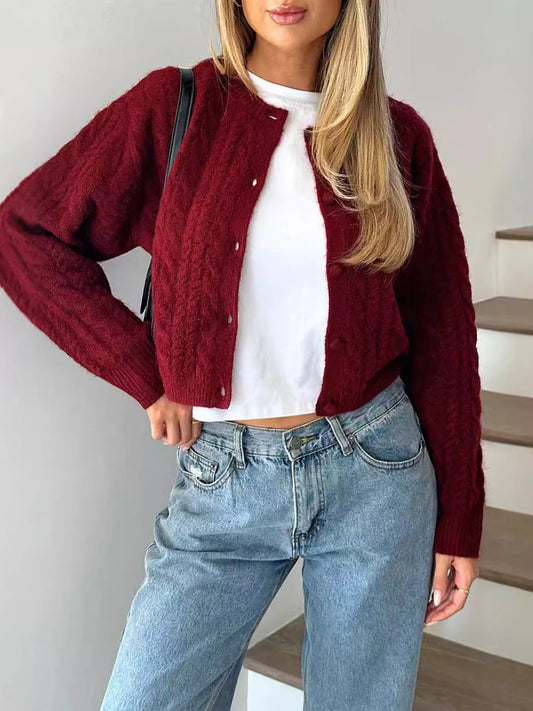 Cable Knit Button-Up Cardigan - Tigbul's Variety Fashion Shop