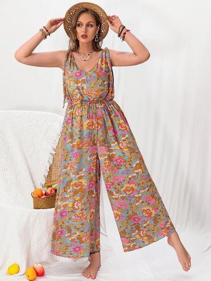 Plus Size Printed Wide Leg Sleeveless Jumpsuit - Tigbul's Variety Fashion Shop
