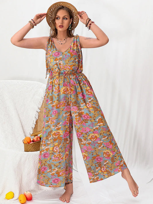 Plus Size Printed Wide Leg Sleeveless Jumpsuit - Tigbul's Variety Fashion Shop