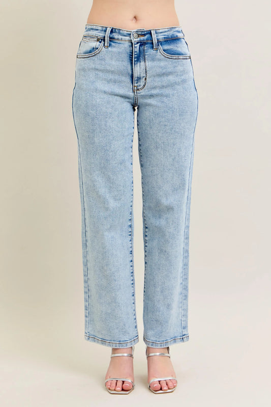 Judy Blue Full Size High Waist Stone Wash Straight Jeans Plus Size - Tigbul's Variety Fashion Shop