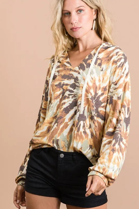 Tie Dye Terry Hoodie With Twill Tape Drawstring - Tigbul's Variety Fashion Shop
