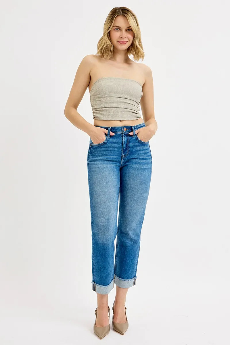 RISEN Full Size High Rise Boyfriend Fit Ankle Jeans Plus SIze - Tigbul's Variety Fashion Shop