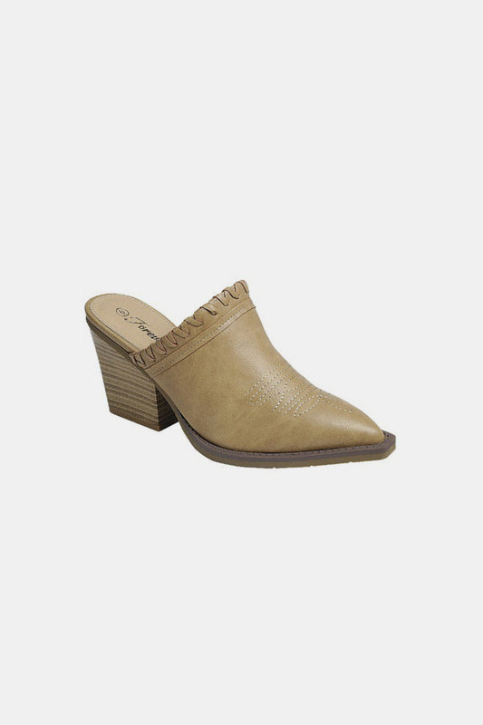 Pointy Toe Slip On Chunky Mules in Taupe | Tigbuls Variety