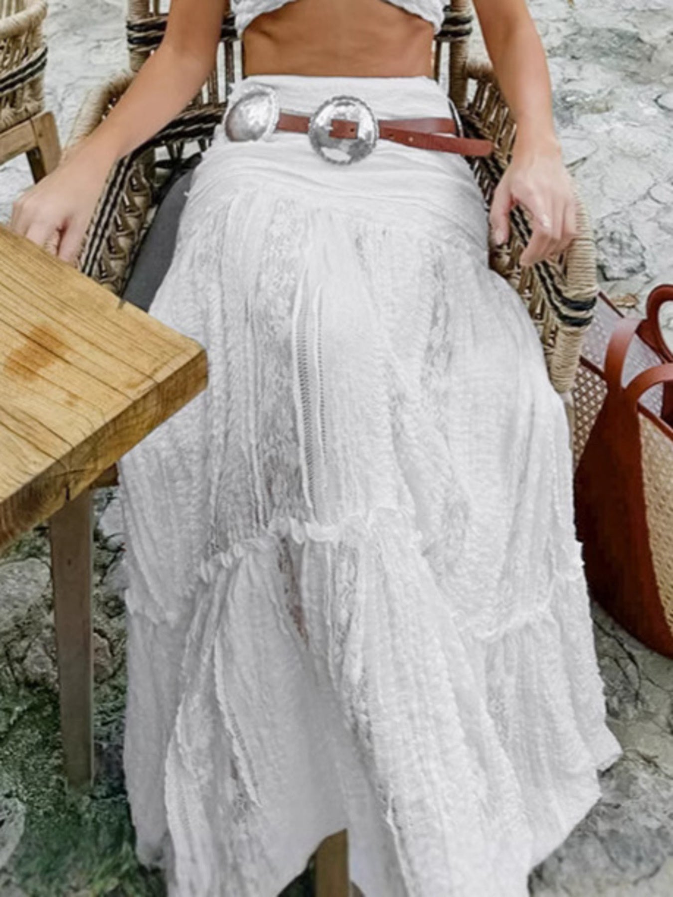 Women's White Lace Tiered Maxi Skirt - Tigbul's Variety Fashion Shop