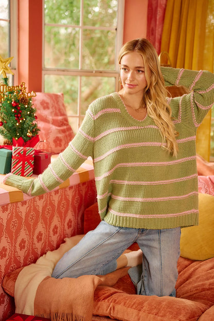 BiBi Striped Long Sleeve Sweater - Tigbul's Variety Fashion Shop