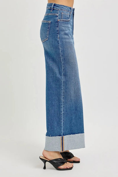 RISEN Full Size Tummy Control High Rise Crop Wide Cuffed Jeans Plus Size - Tigbul's Variety Fashion Shop