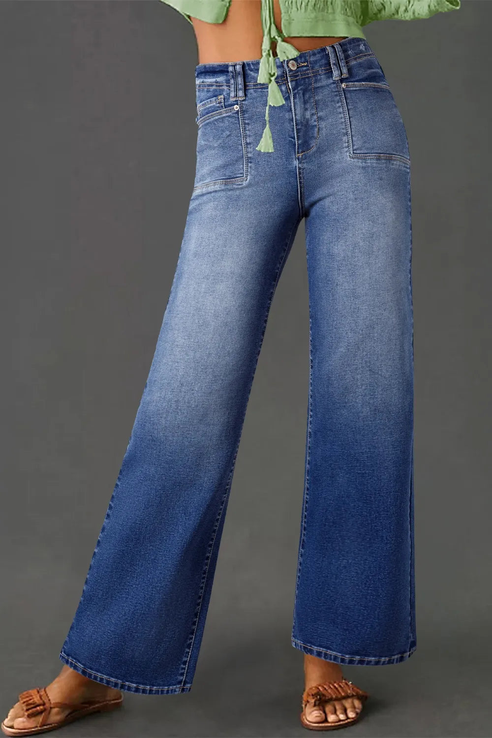 High-Waisted Wide-Leg Vintage Wash Jeans - Tigbul's Variety Fashion Shop