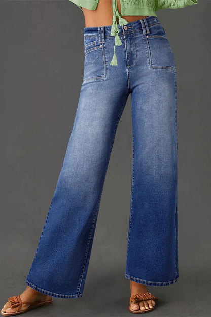 High-Waisted Wide-Leg Vintage Wash Jeans - Tigbul's Variety Fashion Shop
