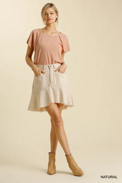 Umgee Linen Blend 5 Pockets High Low Skirt with Frayed Hem - Tigbul's Variety Fashion Shop