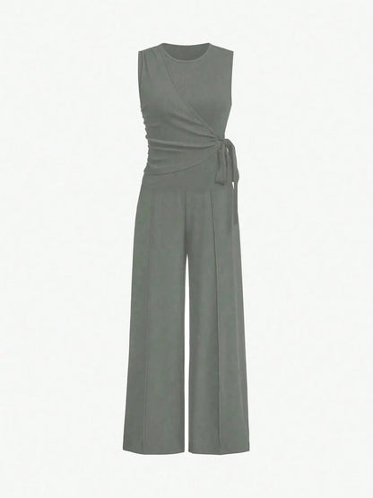 Round Neck Sleeveless Top and Pants Set - Tigbul's Variety Fashion Shop