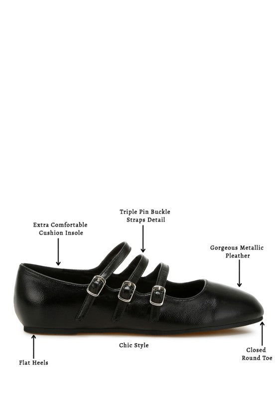 Macarina Triple Strap Mary Jane Ballerinas - Tigbul's Variety Fashion Shop