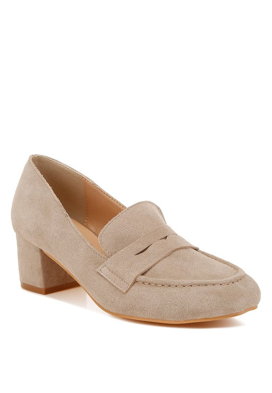 Astra Block Heel Genuine Suede Loafers - Tigbul's Variety Fashion Shop
