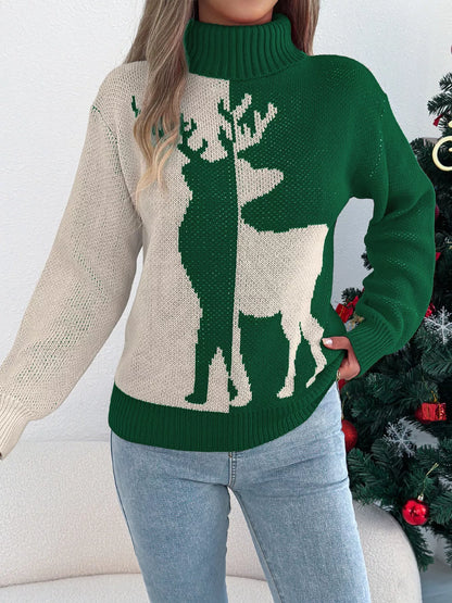 Christmas Reindeer Turtleneck Sweater - Tigbul's Variety Fashion Shop