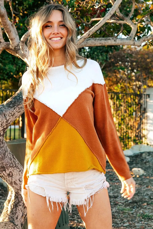 Color Block Geometric Sweater - Tigbul's Variety Fashion Shop