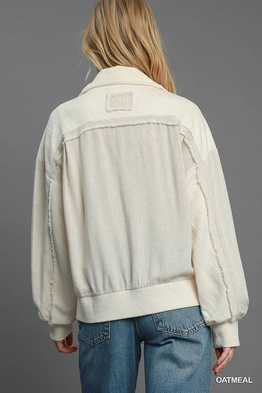 Umgee Two-Way Jacquard Zip-Up Jacket - Tigbul's Variety Fashion Shop