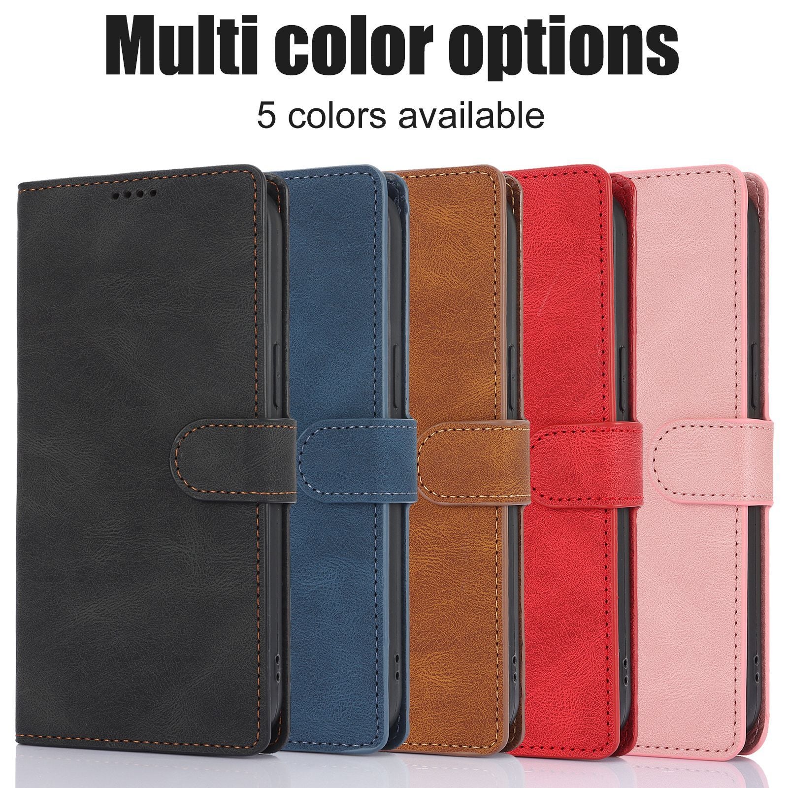 Handyhülle mit Klappe und Kartenfach, 5 Farben: schwarz, blau, braun, rot, rosa