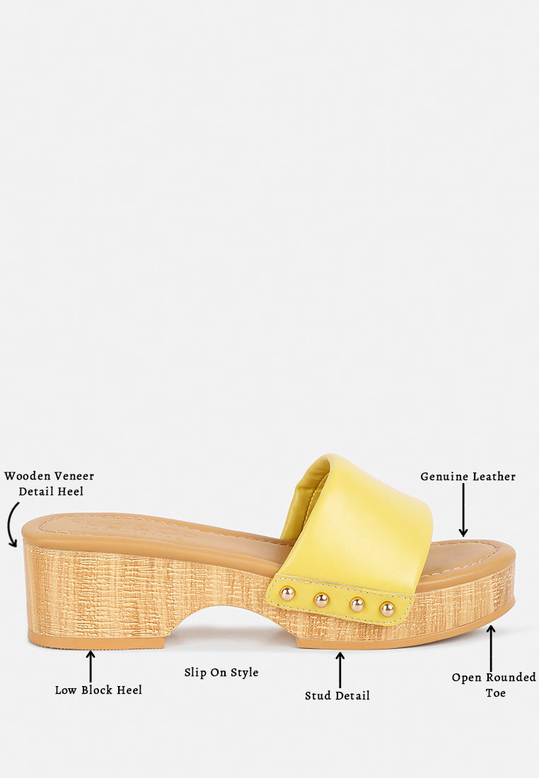 Minny Textured Heel Leather Slip On Sandals - Tigbul's Variety Fashion Shop