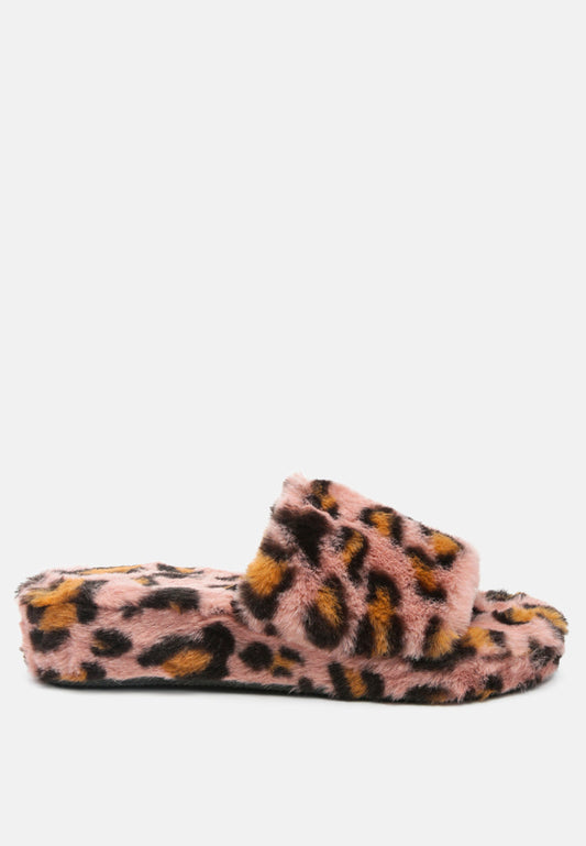 All Day Indoor Fur Flats In Pink Leopard - Tigbul's Variety Fashion Shop