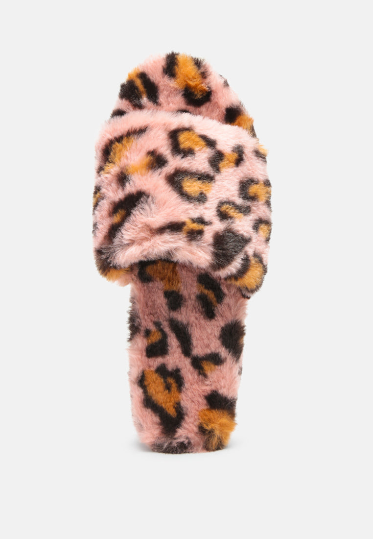 All Day Indoor Fur Flats In Pink Leopard - Tigbul's Variety Fashion Shop