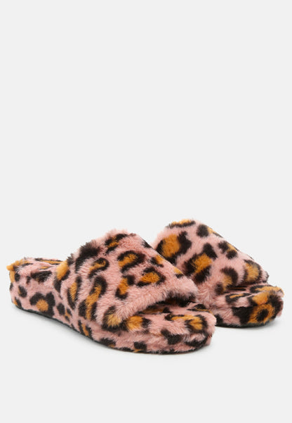 All Day Indoor Fur Flats In Pink Leopard - Tigbul's Variety Fashion Shop