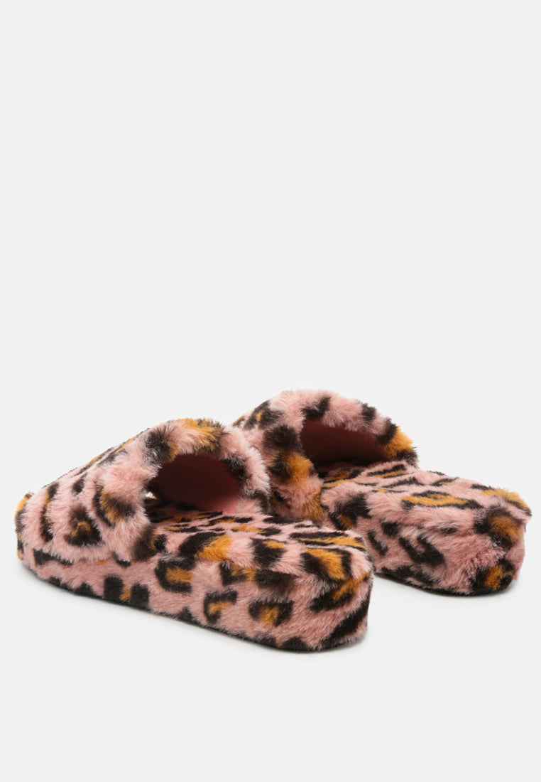 All Day Indoor Fur Flats In Pink Leopard - Tigbul's Variety Fashion Shop