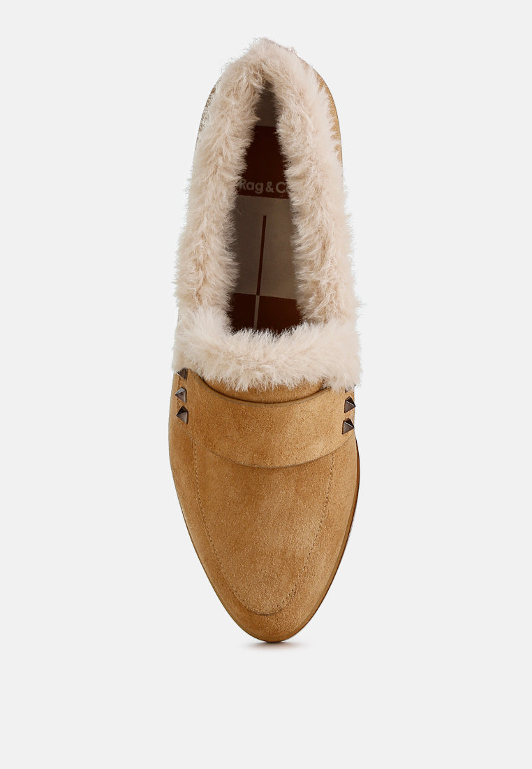 Allie Fur Trim Genuine Suede Loafers