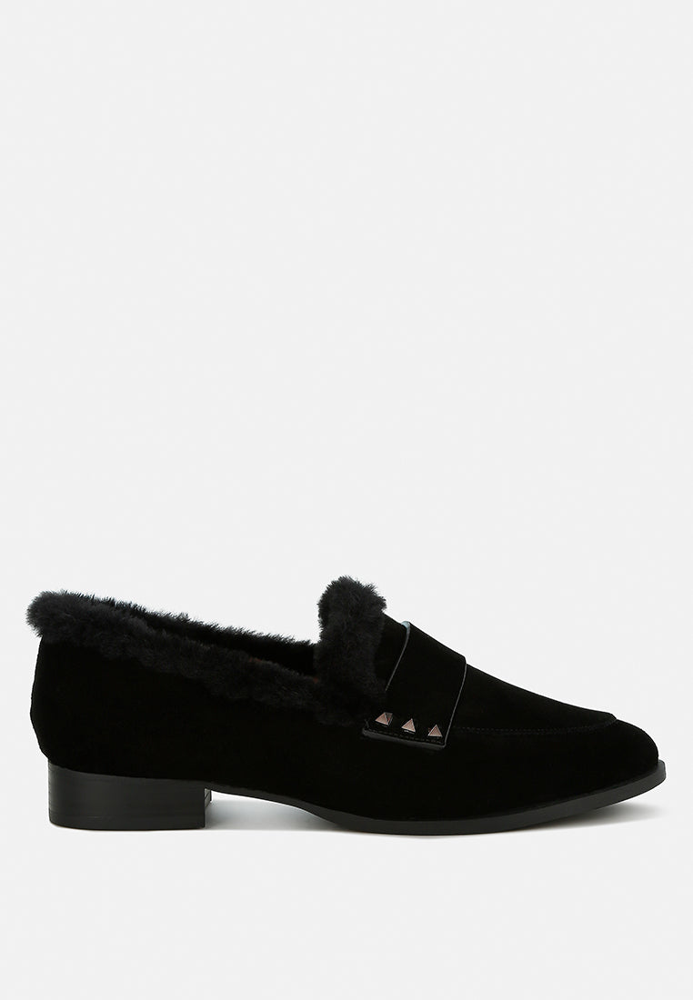 Allie Fur Trim Genuine Suede Loafers
