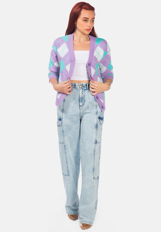 Argyle Checks Full Sleeve Cardigan - Tigbul's Variety Fashion Shop