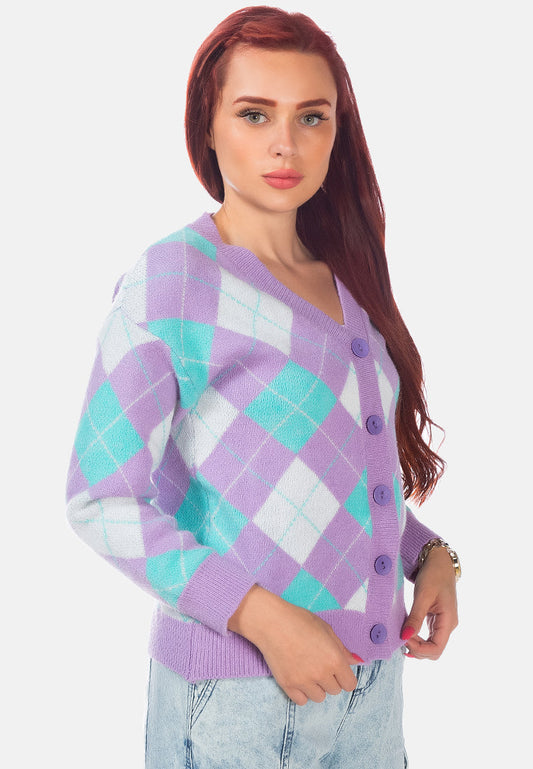 Argyle Checks Full Sleeve Cardigan - Tigbul's Variety Fashion Shop