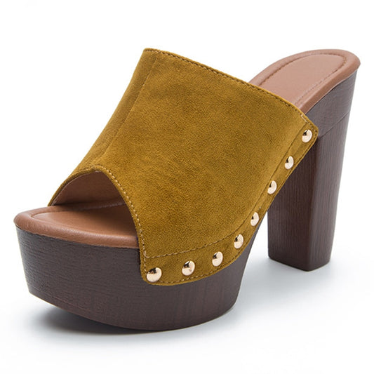 Brand Summer Slippers Women High Heels Shoes Female Fashion Platform Shoes Outside Women Slippers Pumps Rivet Mules Shoes - Tigbul's Variety Fashion Shop