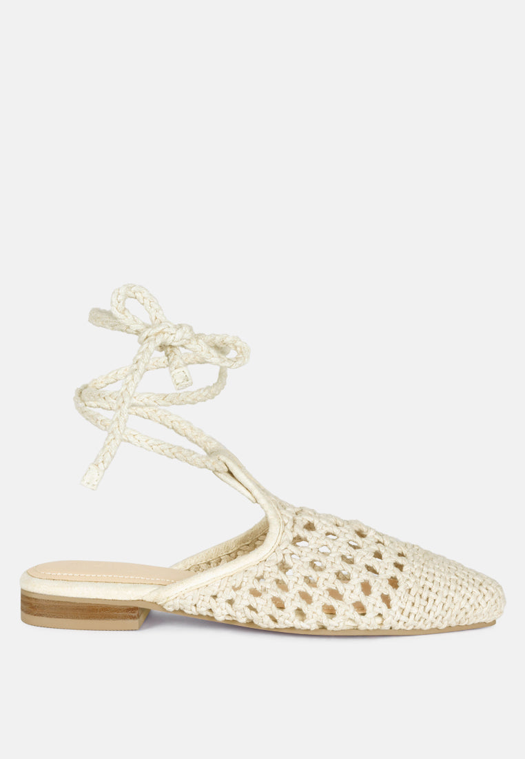 Bartsi Handwoven Cotton Tie Up Mule Flats - Tigbul's Variety Fashion Shop