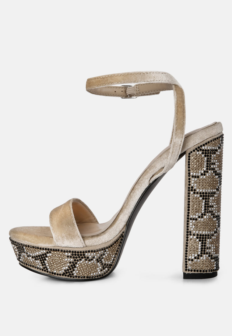 Zircon Rhinestone Patterned High Heel Sandals - Tigbul's Variety Fashion Shop