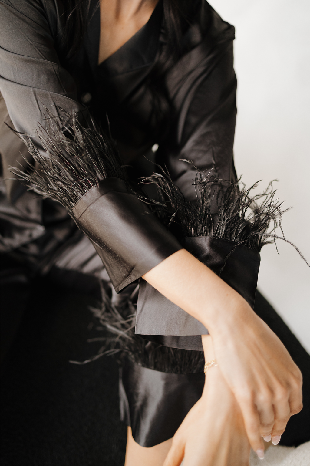 Black Feathers Satin Pants Set - Tigbul's Variety Fashion Shop