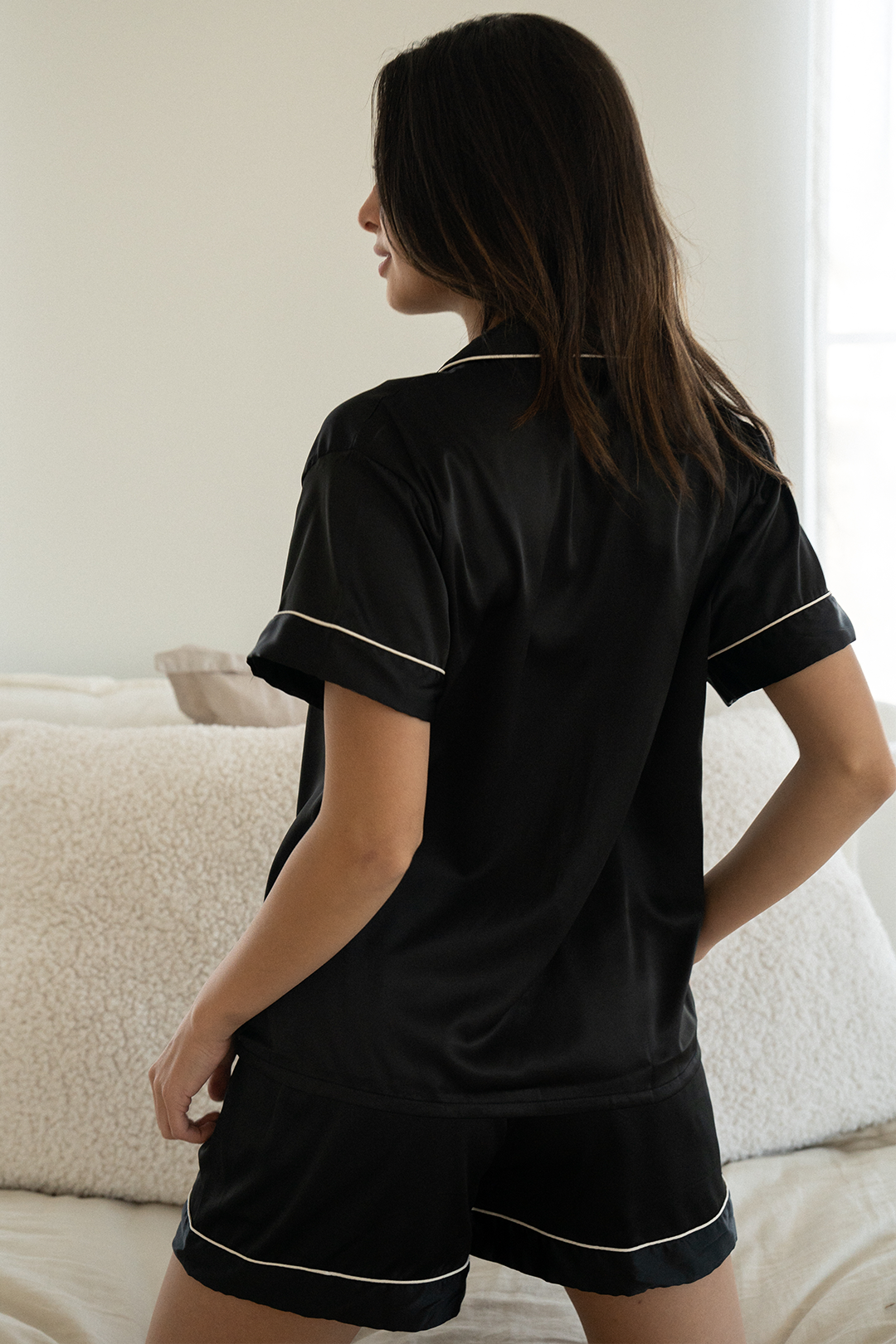 Black Satin Pajamas Shorts Set - Tigbul's Variety Fashion Shop