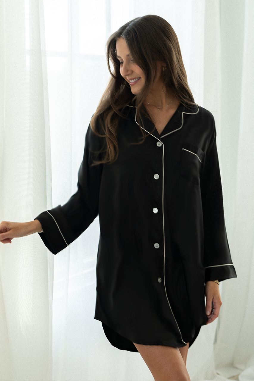 Black Satin Sleep Shirt - Tigbul's Variety Fashion Shop